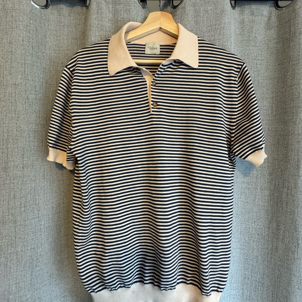 Men’s Velasca Blue & White Striped Polo Shirt / 40 / medium